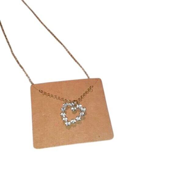 Necklace Gold Plated Chain w Heart Pendent Simulated Diamonds 10" hang length - Picture 4 of 13